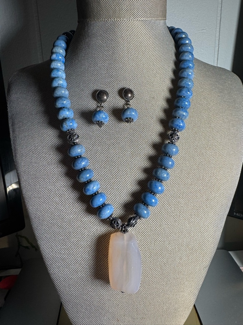 Sterling silver and elegant blue jasper with Agate Pendant